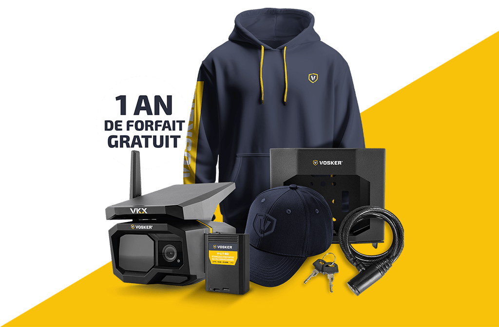 Prix: Caméra VKX, V-SBOX2, V-LIT-B3, V-CB-LOCK, 1 an de forfait gratuit, casquette VOSKER et un hoodie VOSKER